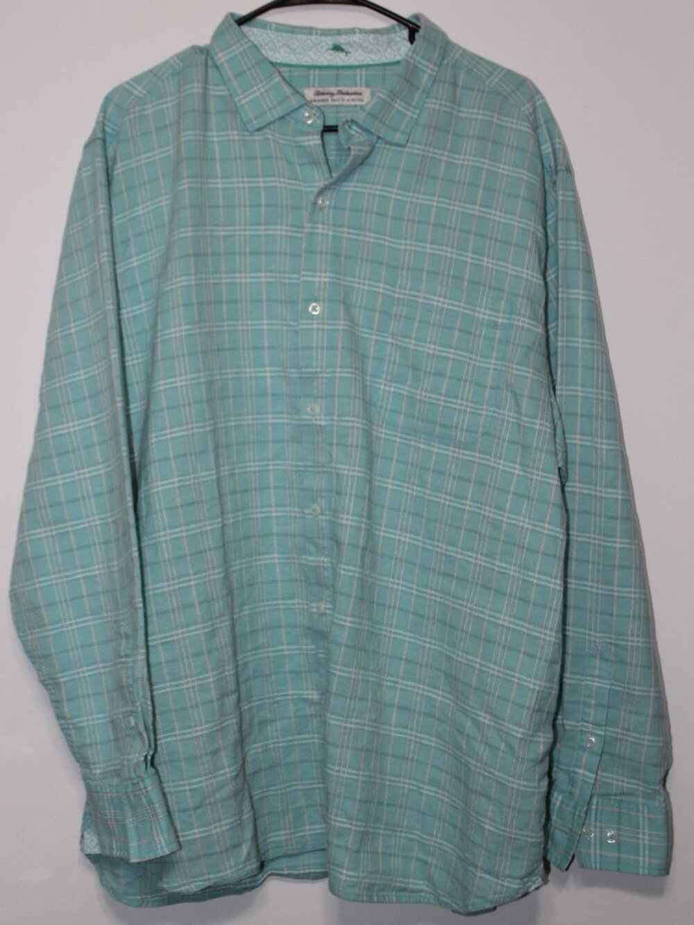 Tommy Bahama Barbados Breezer Linen Plaid Shirt Aqua Men’s XXL Tall XXLT